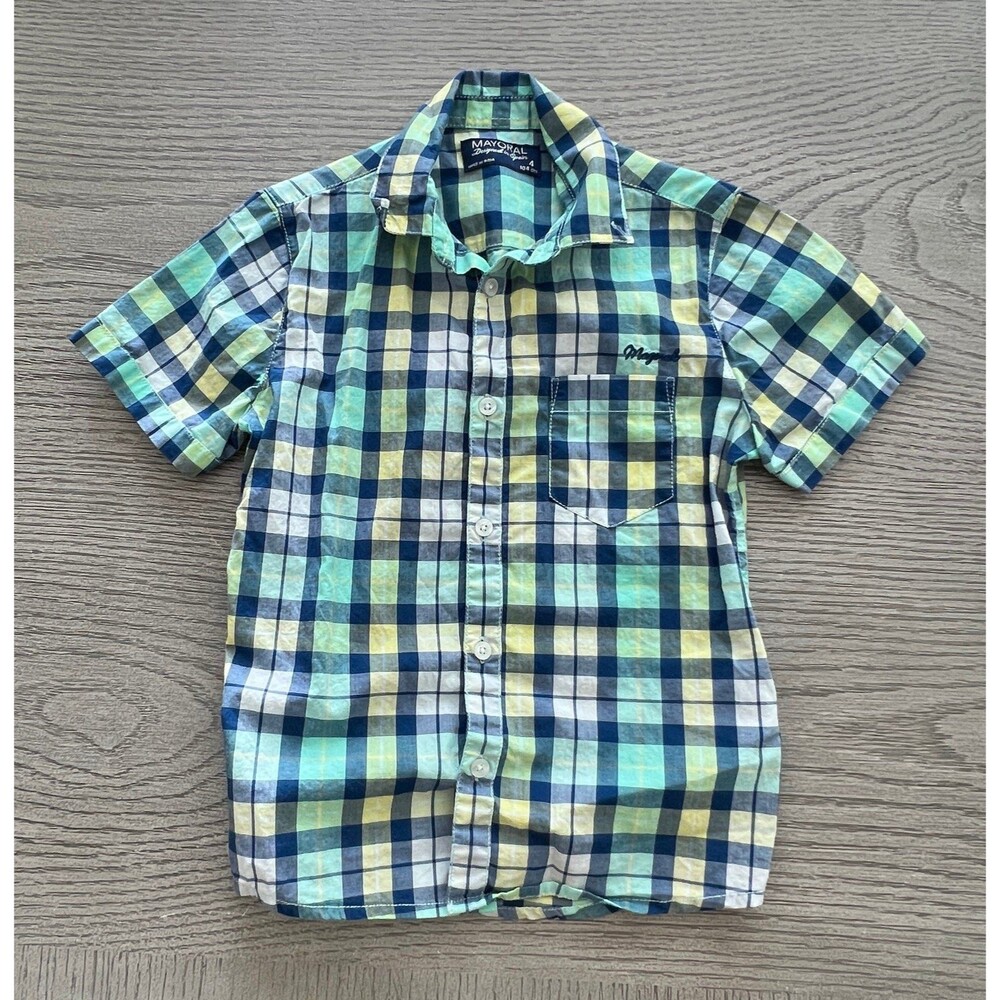 Mayoral Short Sleeve Button up plaid size 4